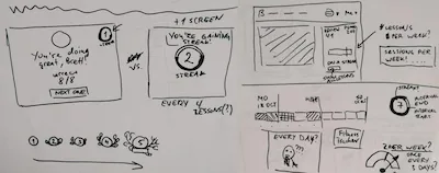 Sketches of UI made with a marker in a notepad