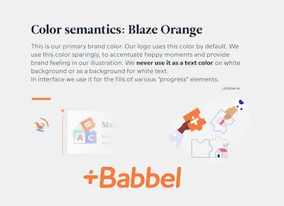 Screenshot of guidelines on Blaze Orange, brand color