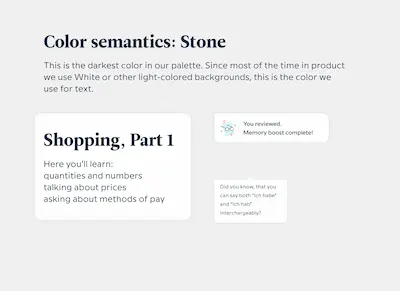 Screenshot of guidelines on Stone, dark content color