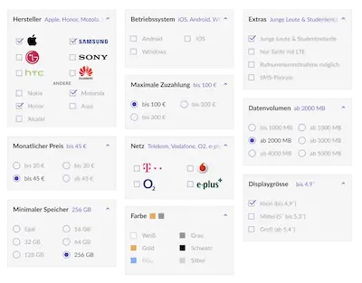 Multiple-choice filters for tariff options