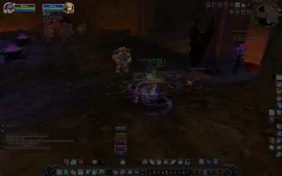 Default WoW UI, player's and target's healthbars are in the top-left corner